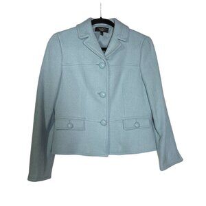 Talbots Tiffany Blue Blazer Woven Flap Pockets Wool Size 6P Tweed Office Classic